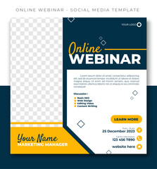 Obraz premium webinar online course yellow social media post template design, event promotion banner vector