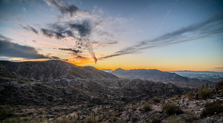 Arizona desert at sunset with Saguaro cactus in Sonoran Desert near Phoenix