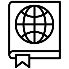 Globe book icon, lined icon vector, black and white outline icon symbol.