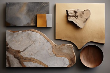 AI generated illustration of home decor and interior materials in beige and gray tones