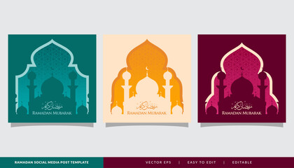 Ramadan kareem template for social media post with mosque design and multi color choice template