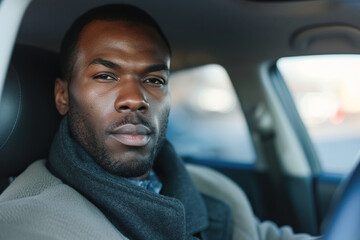 Serious African American man in car
