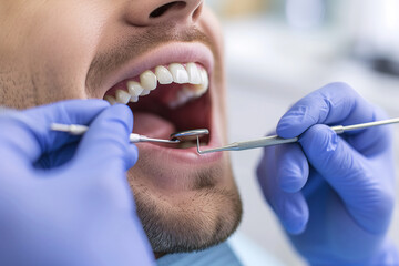 Close up of man during teeth check-up at dentist's office