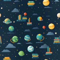 Space-Themed Wallpaper With Planets and Stars