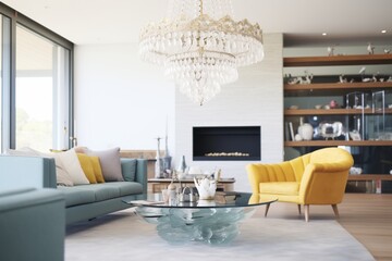 a crystal chandelier dazzling in a luxurious living room