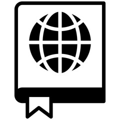 Globe book icon, solid glyph icon vector, black and white glyph icon symbol.