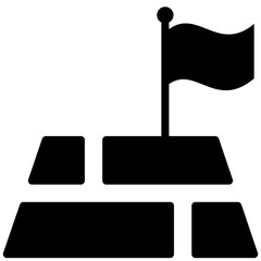 Map with flag pin, geo locate, pointer icon, solid glyph icon vector, black and white glyph icon symbol.