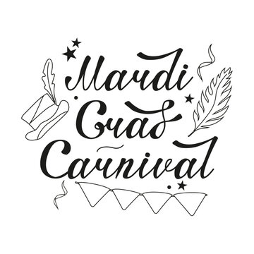 Vector lettering for the Mardi Gras carnival in the doodle style. Mardi Gras party design on a white background.