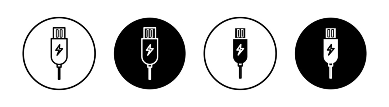 Plug USB cable flat line icon set. Plug USB cable Thin line illustration vector
