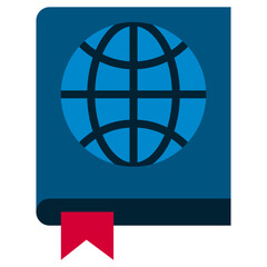 Globe book icon, flat design style icon, colour icon vector illustration.