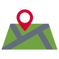 Map with pin icon, geo locate, pointer icon, flat design style icon, colour icon vector illustration.