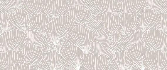 Abstract foliage botanical background vector. Beige wallpaper of tropical plants, leaf branches, palm leaves, line art. Foliage design for banner, prints, decor, wall art, decoration