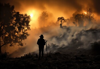 Man Standing in Front of Smoke-Filled Forest