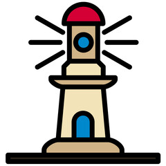Lighthouse icon, outline flat design style icon, outline colour icon vector illustration.