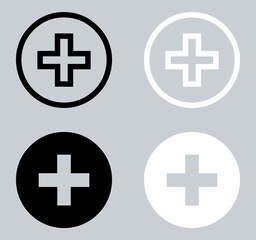 Set of Add icon. Plus icon sign symbol in trendy flat style. Medical cross vector icon illustration isolated on gray background