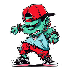Orc hiphop cartoon character. Stylish orc monster design generative ai