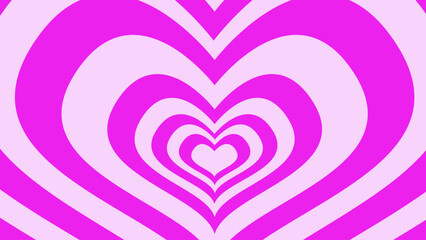 Psychedelic retro neon tunnel in the shape of a heart. Hypnotic rainbow romantic 70s background horizontal banner