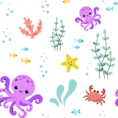 Foto auf Acrylglas Meeresleben Seamless pattern with cute sea animals. 