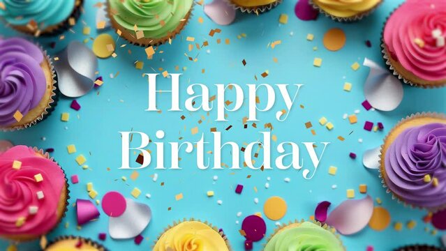 Happy Birthday Background. Animated happy birthday text with confetti. Holidays and party background. 4k Footage