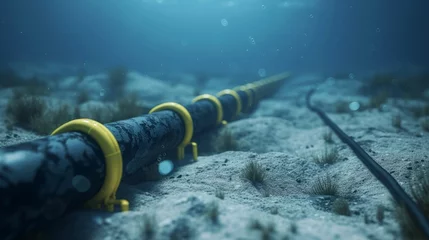 Poster Submarine internet communication cable on the seabed in the ocean (3d illustration)     © Emil