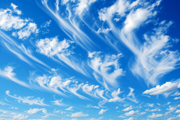 Fototapeta na wymiar Bright blue sky with wispy, white clouds
