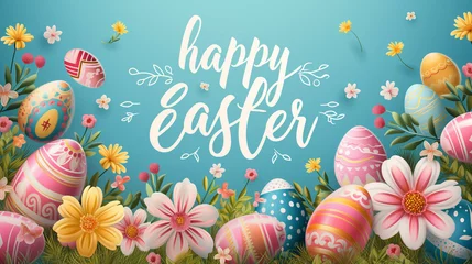 Fotobehang Banner with text happy easter © The Stock Photo Girl