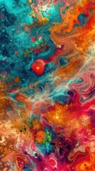 A vibrant abstract of cosmic particles and nebulae
