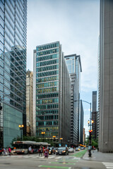 city of chicago skyline and street scenes