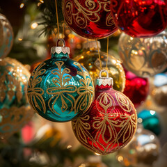 Classic Christmas Ornaments in Travel-Themed Photograph