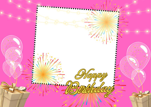 Birthday Card Template With Photo Frame Or You Can Write A Wish Here 
