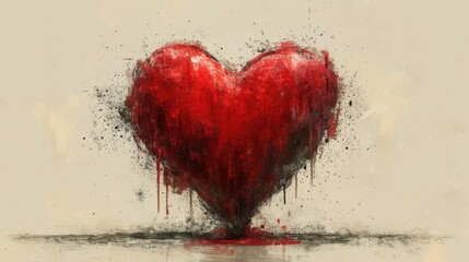  a painting of a red heart on a white background with a splash of blood coming out of the top of the heart and the bottom part of the heart in the middle of the frame.