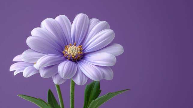  a close up of a purple flower with green leaves in front of a purple background with a single flower in the center of the picture and a single flower in the middle of the middle.