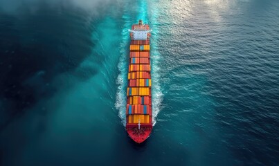 cargo ship at sea, seen from above 