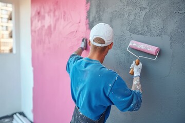 Amidst the bustling city street, a fashionable man adds a pop of color to the plain building walls...