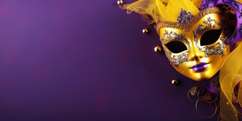 Vibrant background adorned with Venice Carnival masks.
