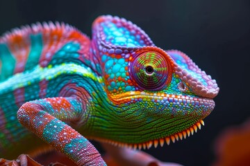 Fototapeta premium A mesmerizing chameleon perched on a vibrant branch, showcasing the beauty and diversity of the reptilian world