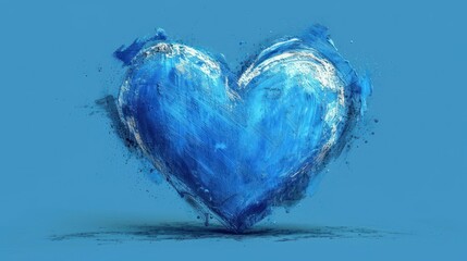  a painting of a blue heart on a blue background with a splash of paint on the bottom of the heart and the bottom of the heart in the middle of the image.