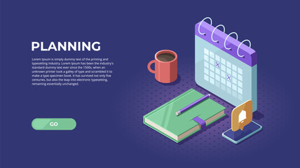 Planning schedule and calendar concept. Flat isometric vector illustration