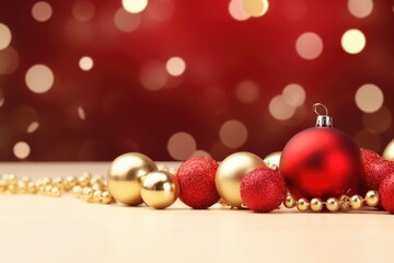 Festive Christmas Golden Background with Red Christmas balls, happy Chinese New Year