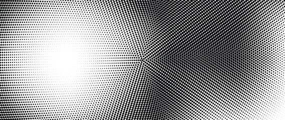 Halftone dot background pattern vector illustration. Monochrome gradient dotted modern texture and fade distressed overlay. Radial design for poster, cover, banner, business card, mock-up, sticker. - obrazy, fototapety, plakaty