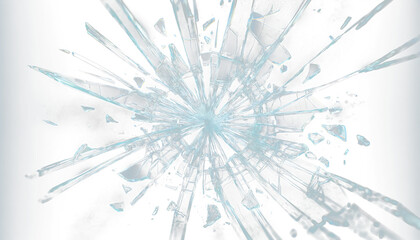 Fototapeta premium Glass mirror breaked shatter with debris super slow motion. Macro camera. PNG Transparent Background
