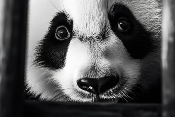 A black and white photo of a panda bear. Suitable for nature and wildlife-related projects