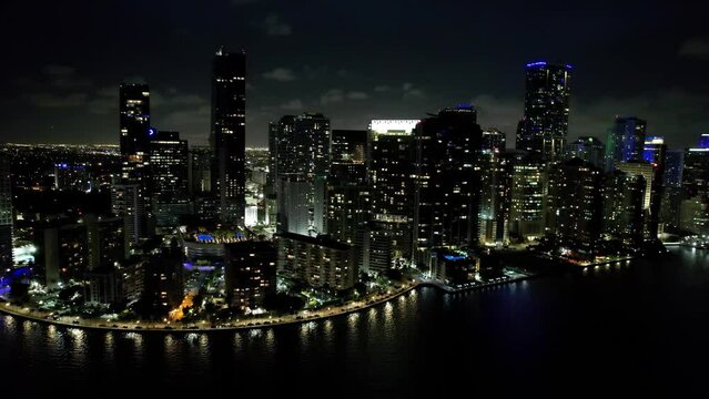 Night cityscape Miami Florida United States. Touristic landmark city.
