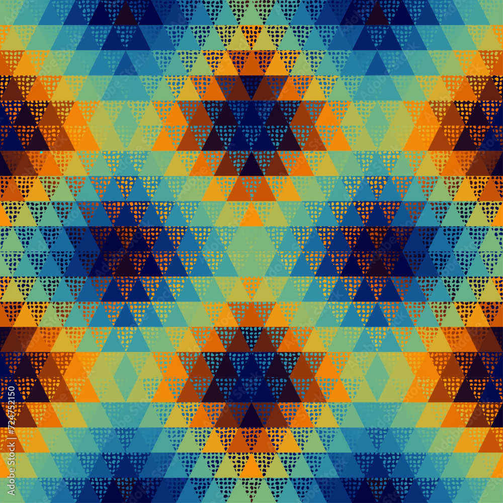 Poster Colorful Aztec Fabric, Wallpaper and Home Decor. Abstract seamless tileable pattern. Triangles aztec background. Vector image.