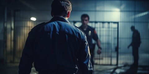 Two men standing in a dark room. Suitable for themes related to mystery, suspense, or crime. Can be used for storytelling or illustrating secretive conversations