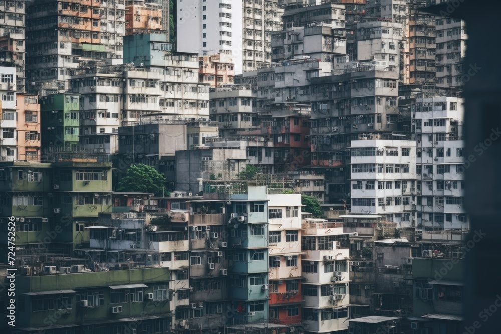 Poster a panoramic view of a bustling city with a skyline dominated by tall buildings. this image can be us