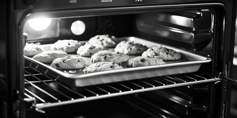 A pan of cookies baking in an oven. Perfect for food and cooking related projects