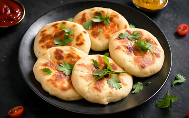 Capture the essence of Amritsari Kulcha in a mouthwatering food photography shot