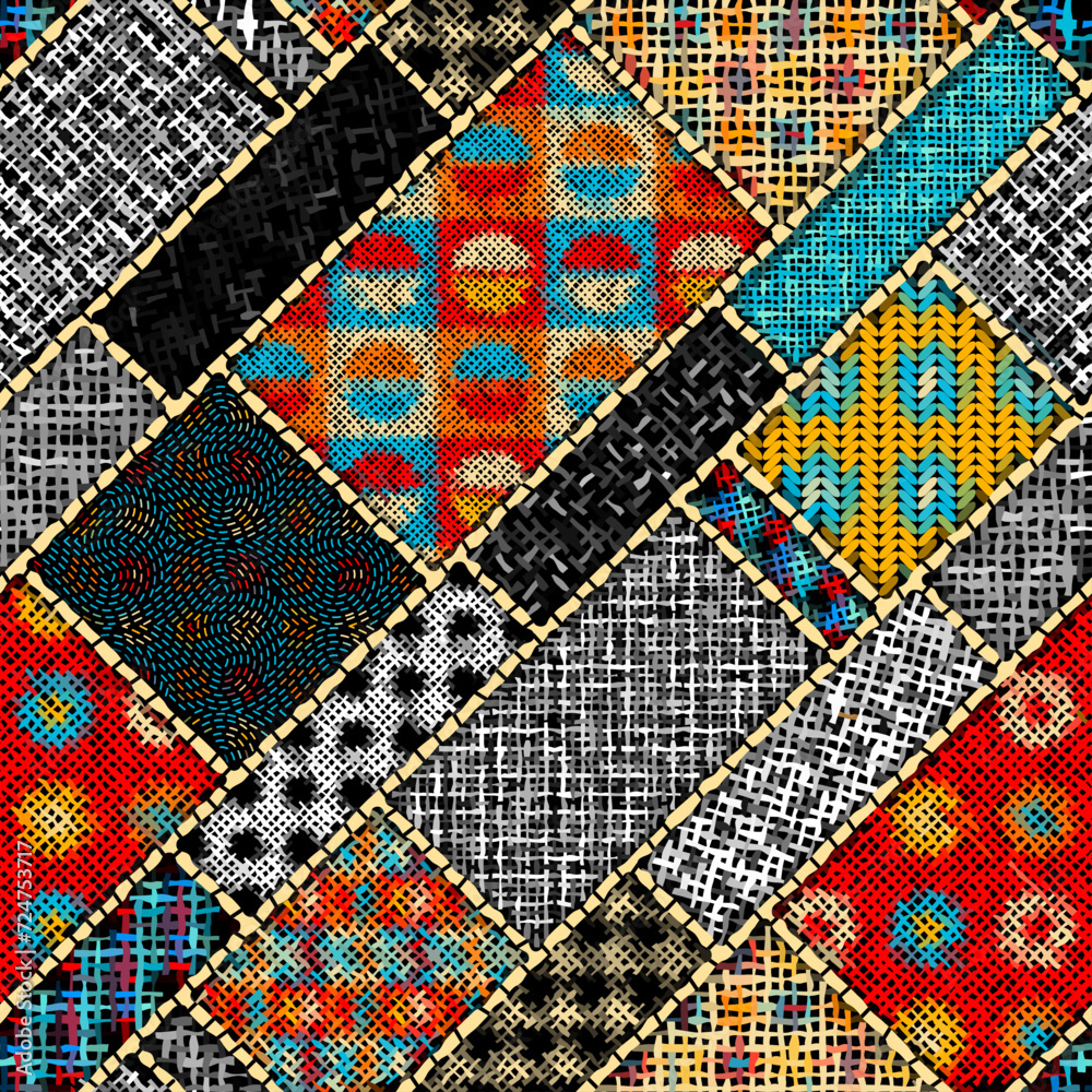 Poster Imitation of a texture of rough canvas. Textile patchwork pattern. Seamless pattern.