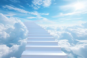 Stairway to success ascending towards endless possibilities in the captivating blue sky - obrazy, fototapety, plakaty